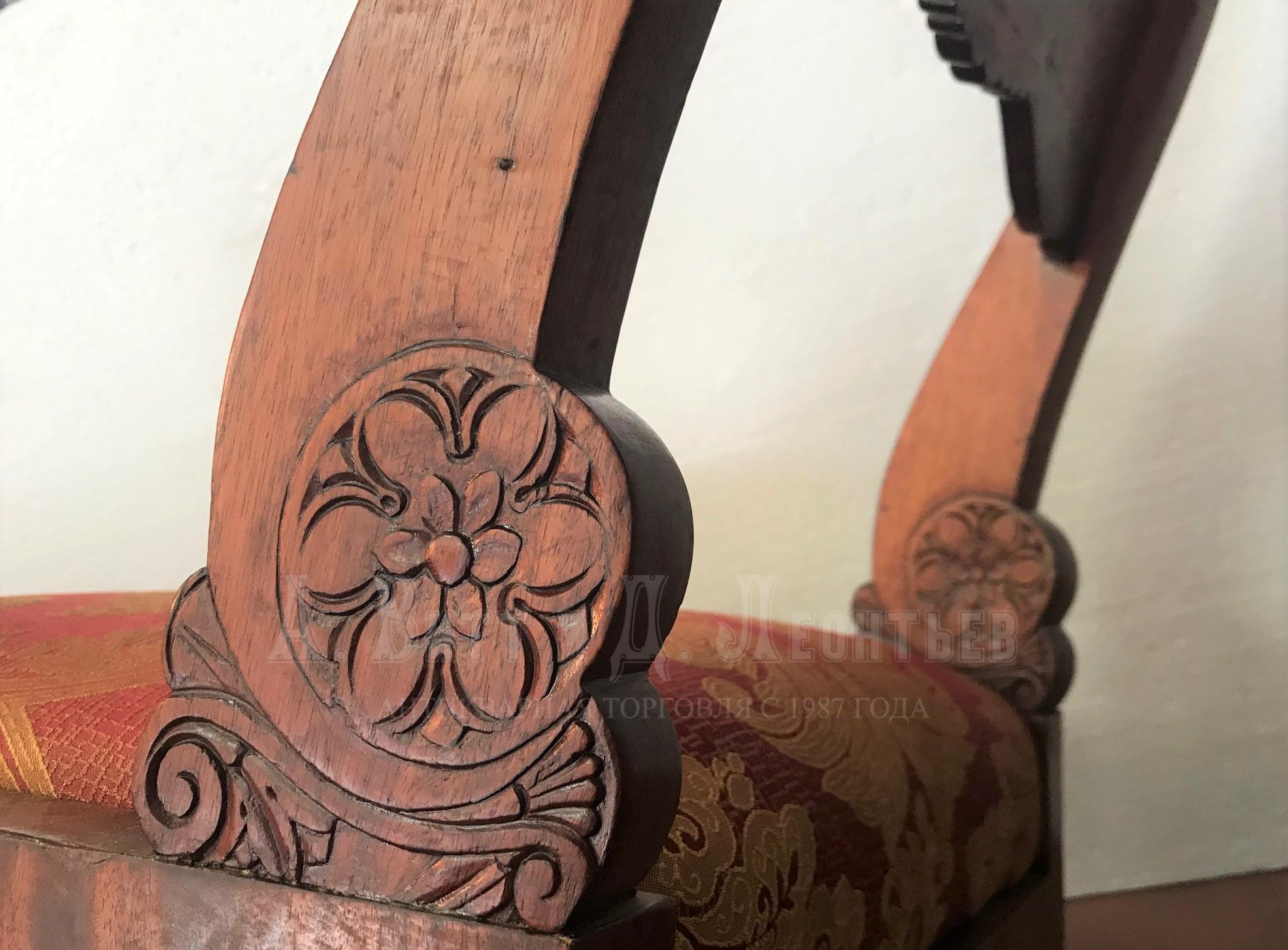 Комплект из 6 антикварных стульев в стиле русский ампир красное дерево резьба